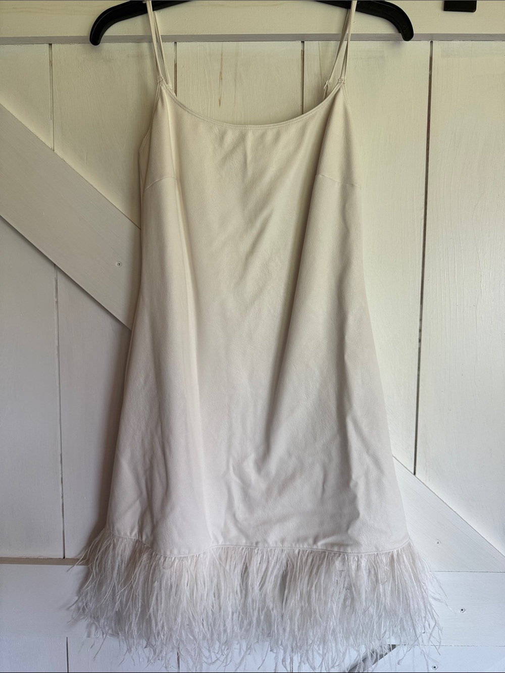 Commando Cream Feather-Trim Mini Slip Dress
